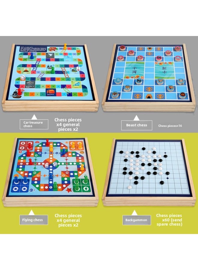 Flying Chess Gobang Checkers Colosseum Chess Multifunctional Chessboard Children's Interactive Board Game Wooden Educational Toys Wholesale-Color:Package 10 [Large Wooden] 4-in -1 Fly +5 + Win + Bucket  - Image 1