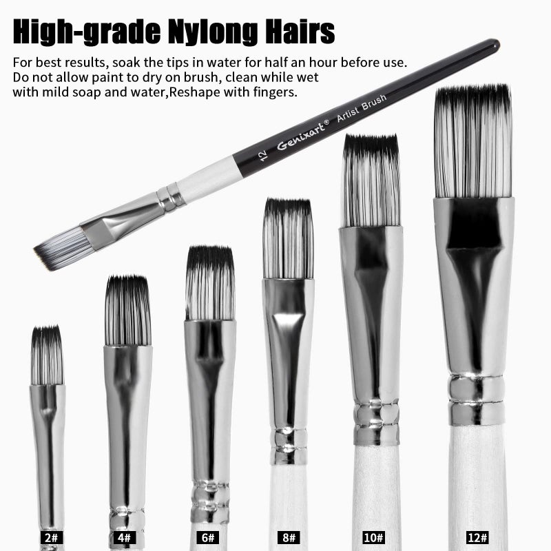 Genixart Flat Paint Brushes Set, 6 Pcs Artist Paintbrushes for Acrylic Oil Watercolor Gouache Painting, Premium Nylon Hair Art Paint Brush for Beginners and Professionals - Image 3