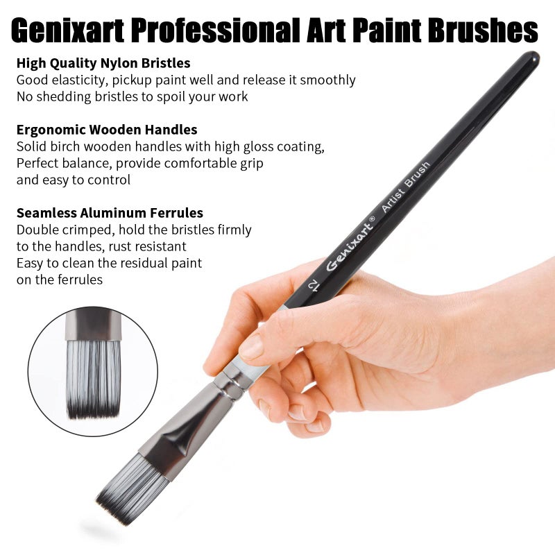 Genixart Flat Paint Brushes Set, 6 Pcs Artist Paintbrushes for Acrylic Oil Watercolor Gouache Painting, Premium Nylon Hair Art Paint Brush for Beginners and Professionals - Image 4