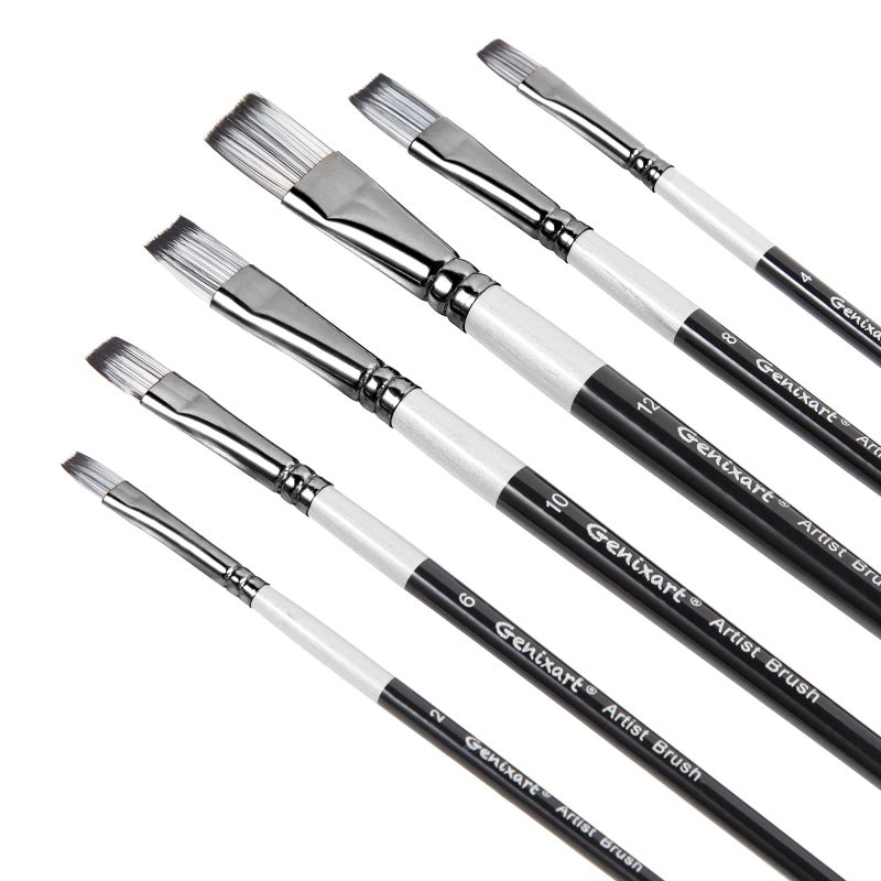 Genixart Flat Paint Brushes Set, 6 Pcs Artist Paintbrushes for Acrylic Oil Watercolor Gouache Painting, Premium Nylon Hair Art Paint Brush for Beginners and Professionals - Image 1