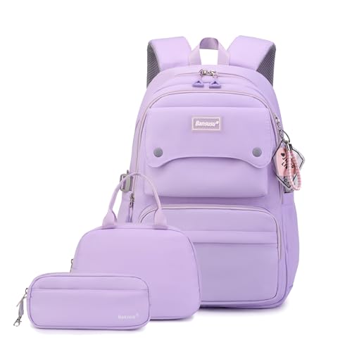 Bansusu 3Pcs Purple Kids Backpack for Teen Girls with Lunchbox Girls Backpack MultiPocket Casual School Bag Purple 02 - Image 1