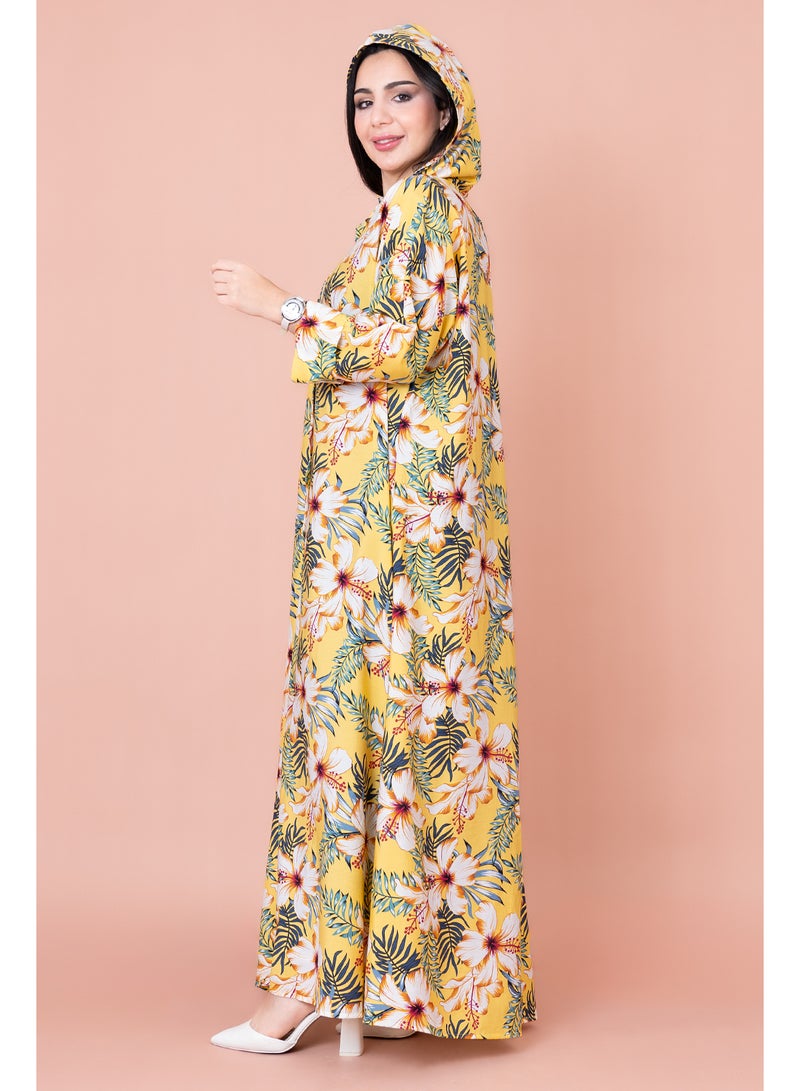 اكسا جلابية منقوشة زهور بقبعة - Image 3