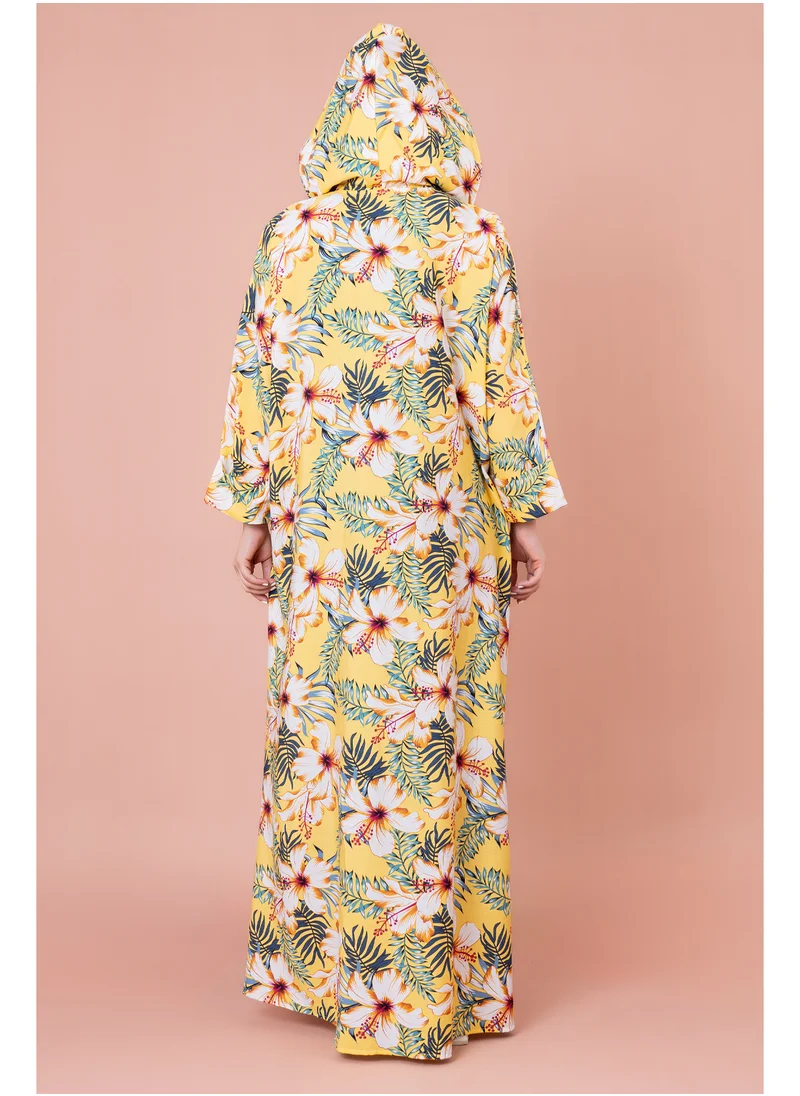 IKKXA Floral Printed Hoodie Jalabiya