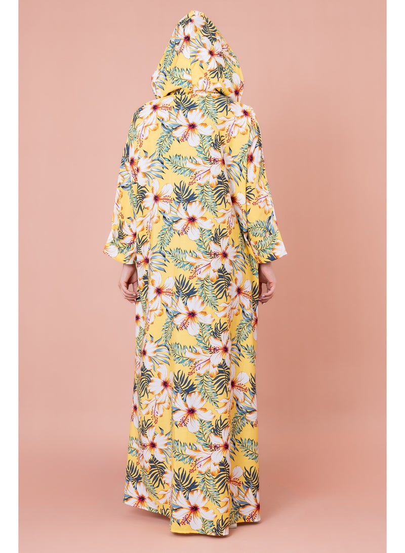 اكسا جلابية منقوشة زهور بقبعة - Image 2