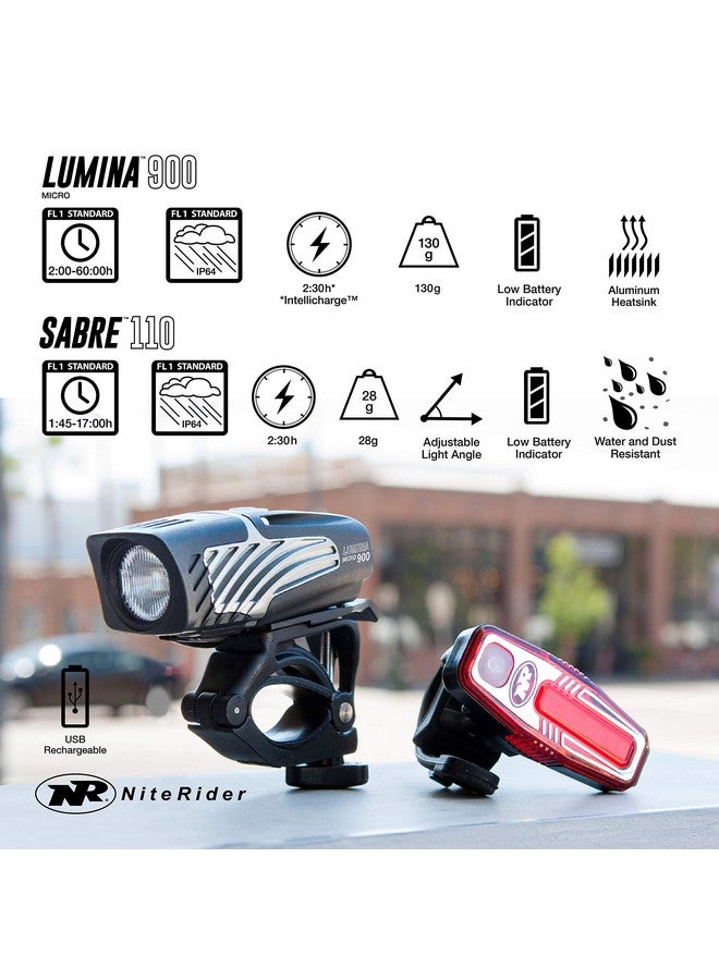 NiteRider Lumina Micro 900 Front Bike Light Sabre 110 Rear Bike Light Combo Pack Usb Rechargeable Bicycle Headlight Led Front Light Water Resistant Mountain Road City Commuting Cycling Safety Flash - Image 3