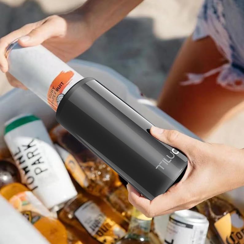 TILUCK Skinny Can Cooler for Slim Beer & Hard Seltzer, Stainless Steel, Doucle-Walled Stainless Steel Insulated Slim Cans, Standard 12 oz (Glitter Black) - Image 5