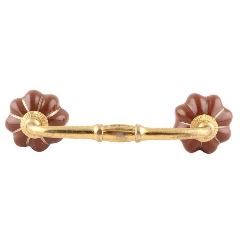 Indian-Shelf IndianShelf 1 Pack Ceramic Cabinet Handles Drawer Pulls Brown Interior Kitchen Cupboard Door Gold Hardware 8 Hole to Hole BH561SCMK177  - Image 1