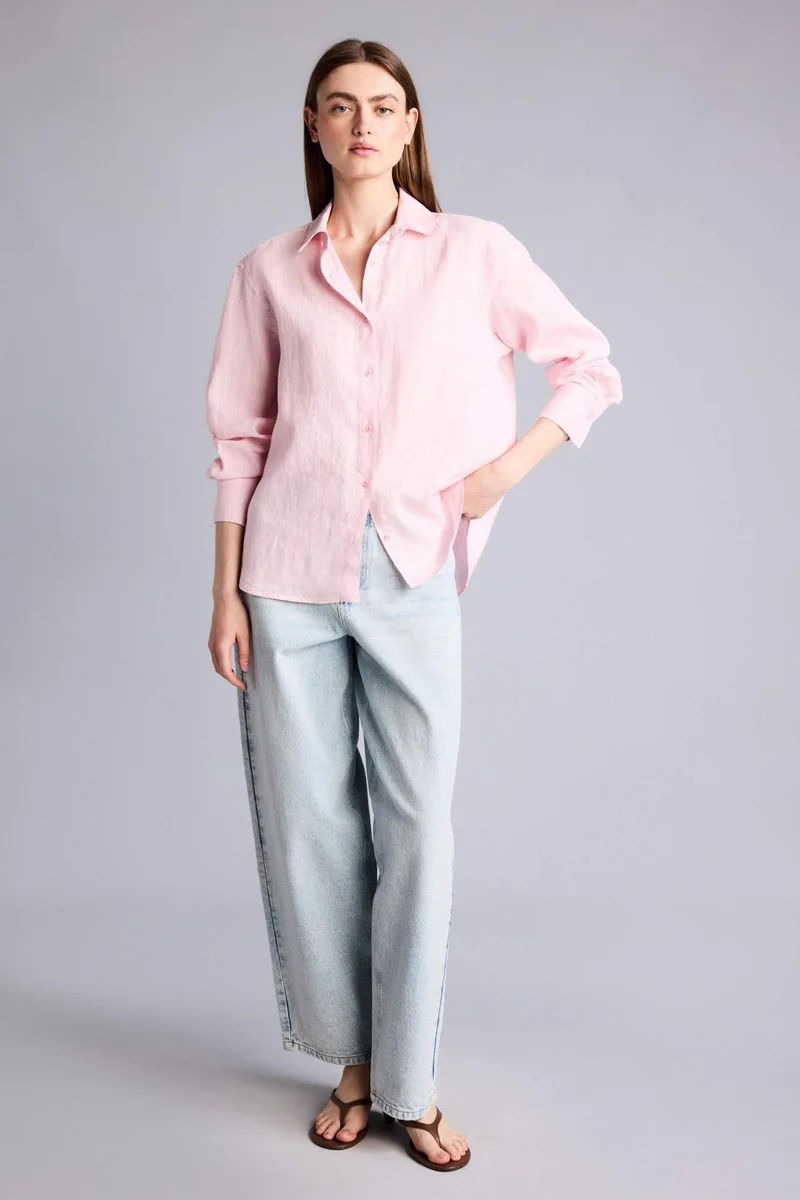 ديفاكتو Oversize Fit Shirt Collar linen Long Sleeve Shirt