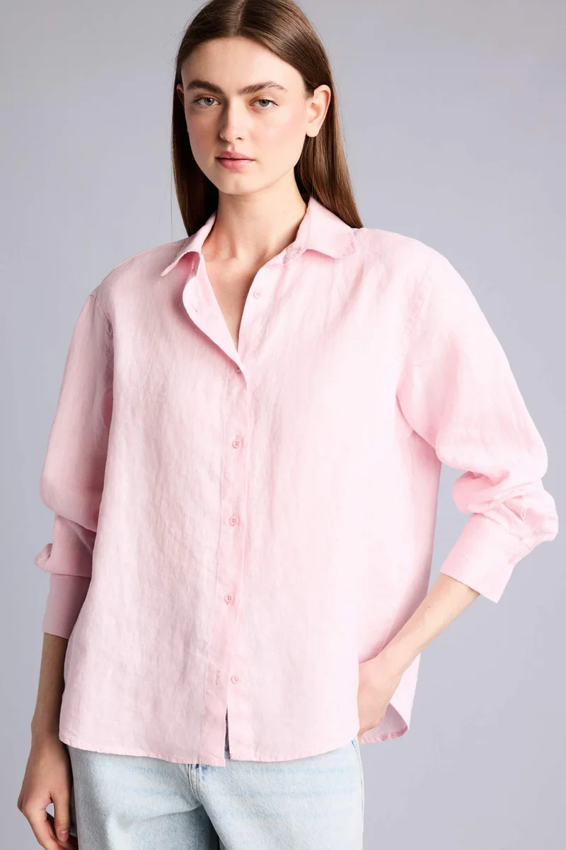 ديفاكتو Oversize Fit Shirt Collar linen Long Sleeve Shirt
