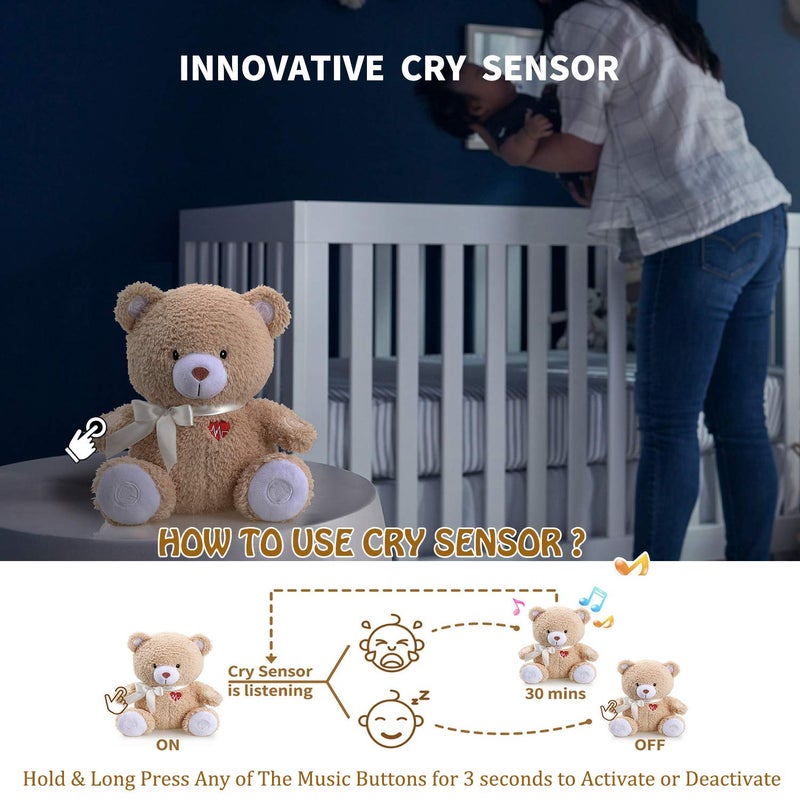 BEREST Baby Cry Activated Sleeping Aid Soother, White Noise Machine Infant Stuffed Animal Baby Gifts Bear Toy with Nursery Decor Night Light, Womb Heartbeat, 9 Soothing Sounds for Toddler Crib - Image 3