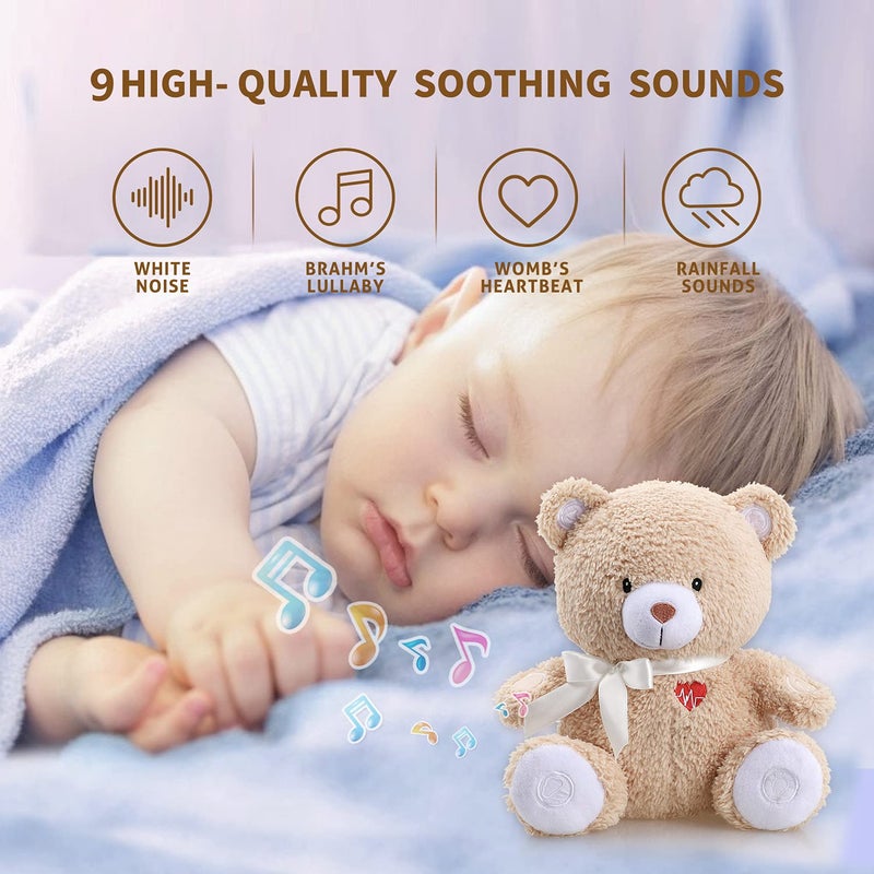 BEREST Baby Cry Activated Sleeping Aid Soother, White Noise Machine Infant Stuffed Animal Baby Gifts Bear Toy with Nursery Decor Night Light, Womb Heartbeat, 9 Soothing Sounds for Toddler Crib - Image 2