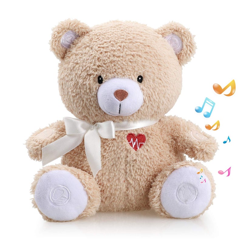 BEREST Baby Cry Activated Sleeping Aid Soother, White Noise Machine Infant Stuffed Animal Baby Gifts Bear Toy with Nursery Decor Night Light, Womb Heartbeat, 9 Soothing Sounds for Toddler Crib - Image 1