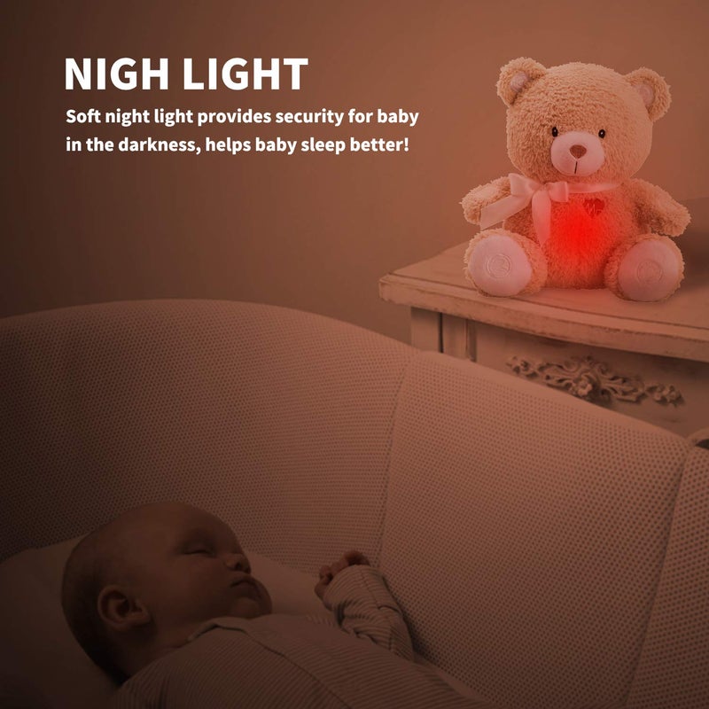 BEREST Baby Cry Activated Sleeping Aid Soother, White Noise Machine Infant Stuffed Animal Baby Gifts Bear Toy with Nursery Decor Night Light, Womb Heartbeat, 9 Soothing Sounds for Toddler Crib - Image 4