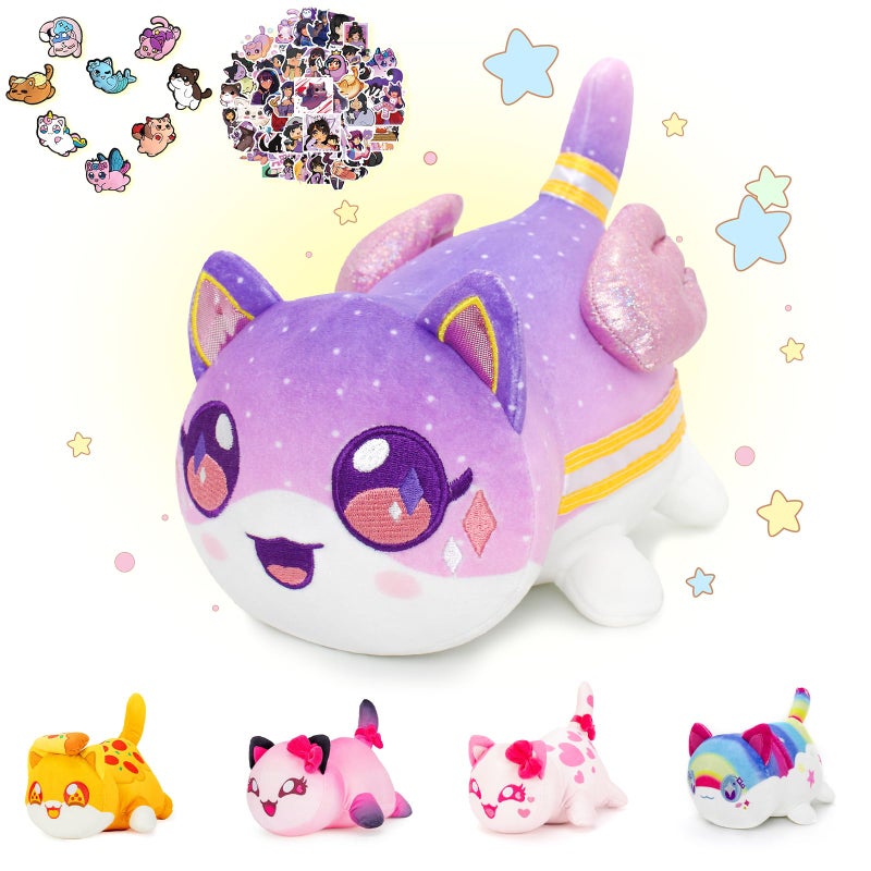 KOWSI 69-PCS 11-inches Goddess Cat Plush + 60-Sticker + 8-Pcs Shoe Charms - Goddess Cat Collection - 100% Embroidered Plushie - Cat Stuffed Animal Collectible (Goddess Cat)