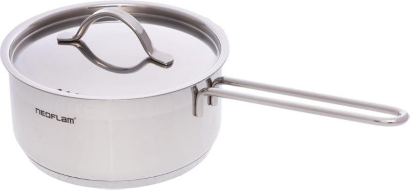 نيوفلام بروفيشنال، وعاء صلصة من الفولاذ المقاوم للصدأ، أدوات طهي للمطبخ، وعاء حثي مع تقنية قاعدة مقاومة للصدمات، وعاء 18 سم، قطعة للمطبخ والمنزل - فضي