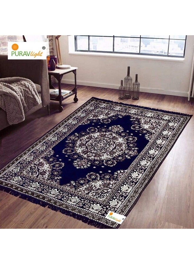 بوراف لايت سجادات قطنية من Purav Light Home Decor لغرفة المعيشة مقاس 5 × 7 أقدام متعددة الاستخدامات بتصميم زهور (لون أزرق) - Image 1