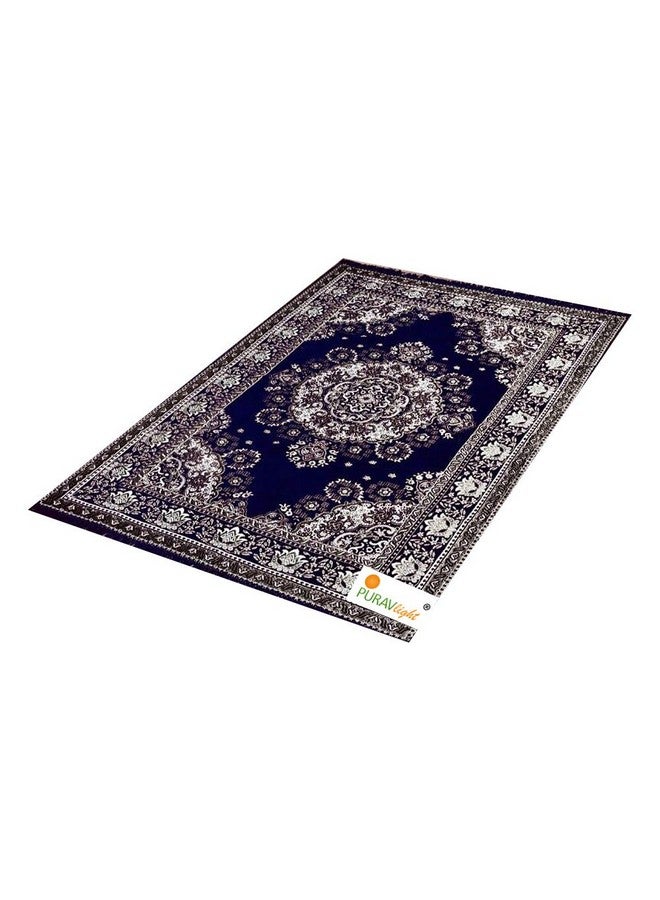 بوراف لايت سجادات قطنية من Purav Light Home Decor لغرفة المعيشة مقاس 5 × 7 أقدام متعددة الاستخدامات بتصميم زهور (لون أزرق) - Image 3