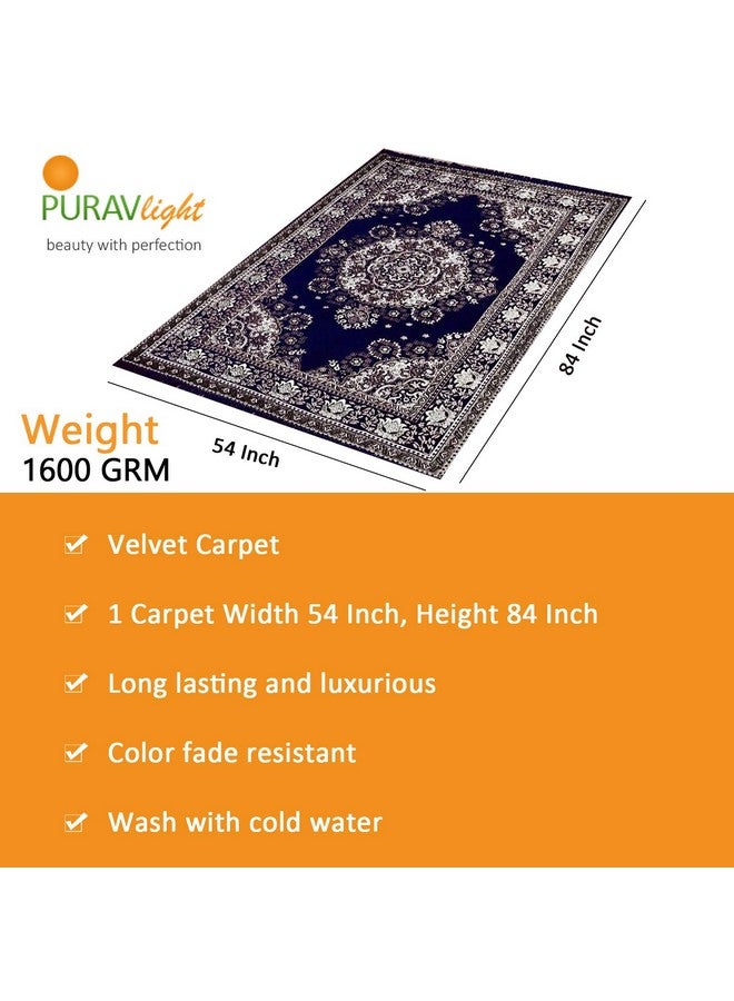 بوراف لايت سجادات قطنية من Purav Light Home Decor لغرفة المعيشة مقاس 5 × 7 أقدام متعددة الاستخدامات بتصميم زهور (لون أزرق) - Image 2