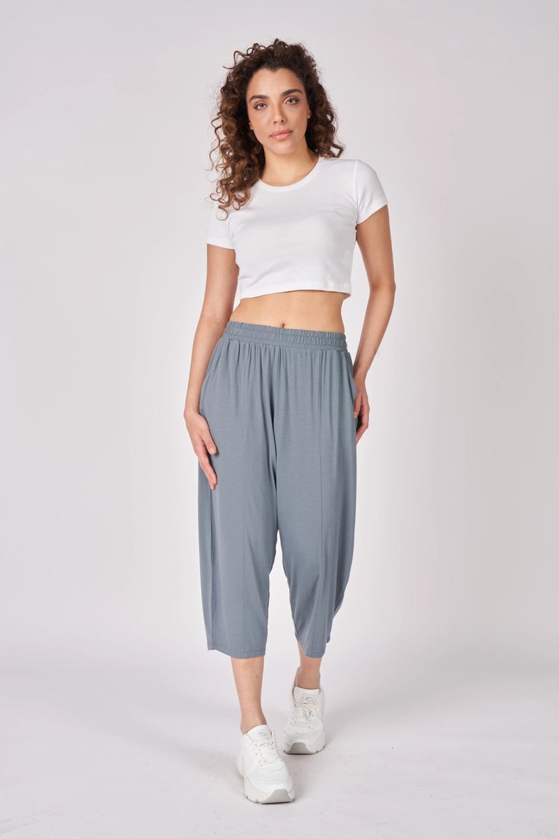 Defy's Women's Elastic Waist Seam Detailed Shalwar Trousers Basalt Gray  - Image 1