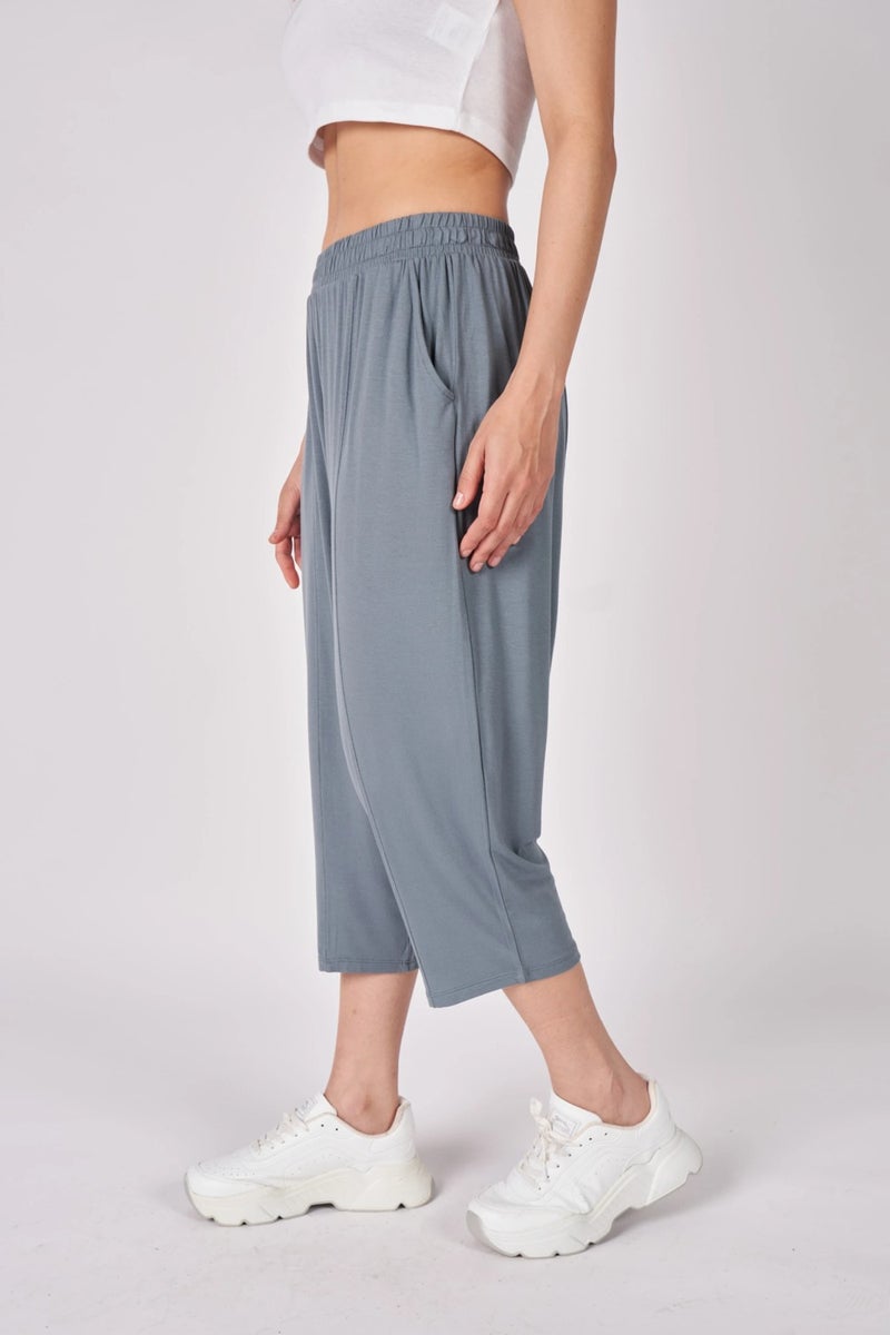 Defy's Women's Elastic Waist Seam Detailed Shalwar Trousers Basalt Gray  - Image 2