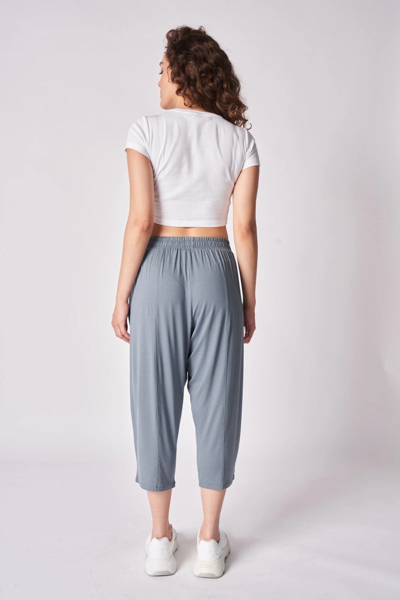 Defy's Women's Elastic Waist Seam Detailed Shalwar Trousers Basalt Gray  - Image 4