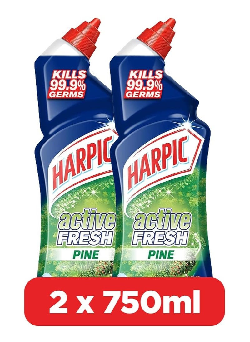 Harpic Harpic Toilet Cleaner Liquid Active Fresh Pine, 750ml (Pack of 2) 