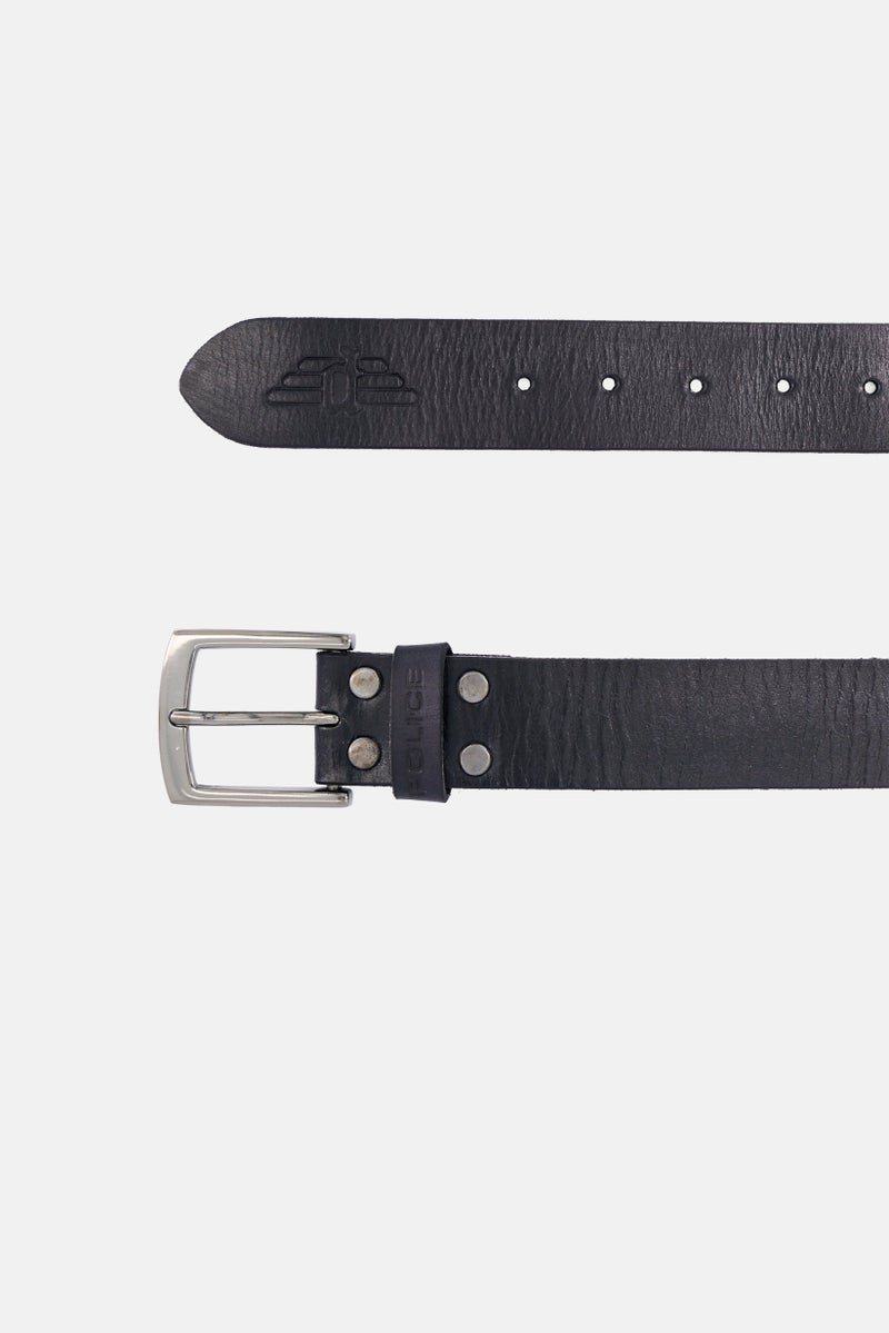 POLICE Men Leather Buckle Belt, Black - Image 2