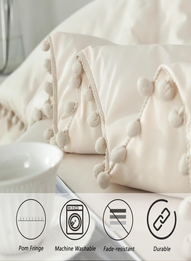 PERFEMET Beige Bed in A Bag Full Size 5 Pieces Aesthetic Pom Pom Bedding with Sheet Set Soft Fluffy Cream Boho Solid Bed Set for All Seasons(Beige Cream, Full) - Image 4