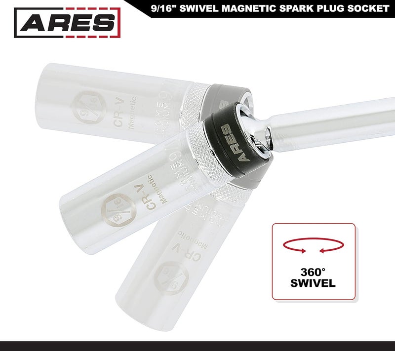 ARES 11048 – 3/8-Inch Drive by 9/16-Inch Magnetic Swivel Spark Plug Socket - 6-Inch Swivel Extension Permits Access to Most Confined Areas – Heavy Duty Retaining Ring - Image 4