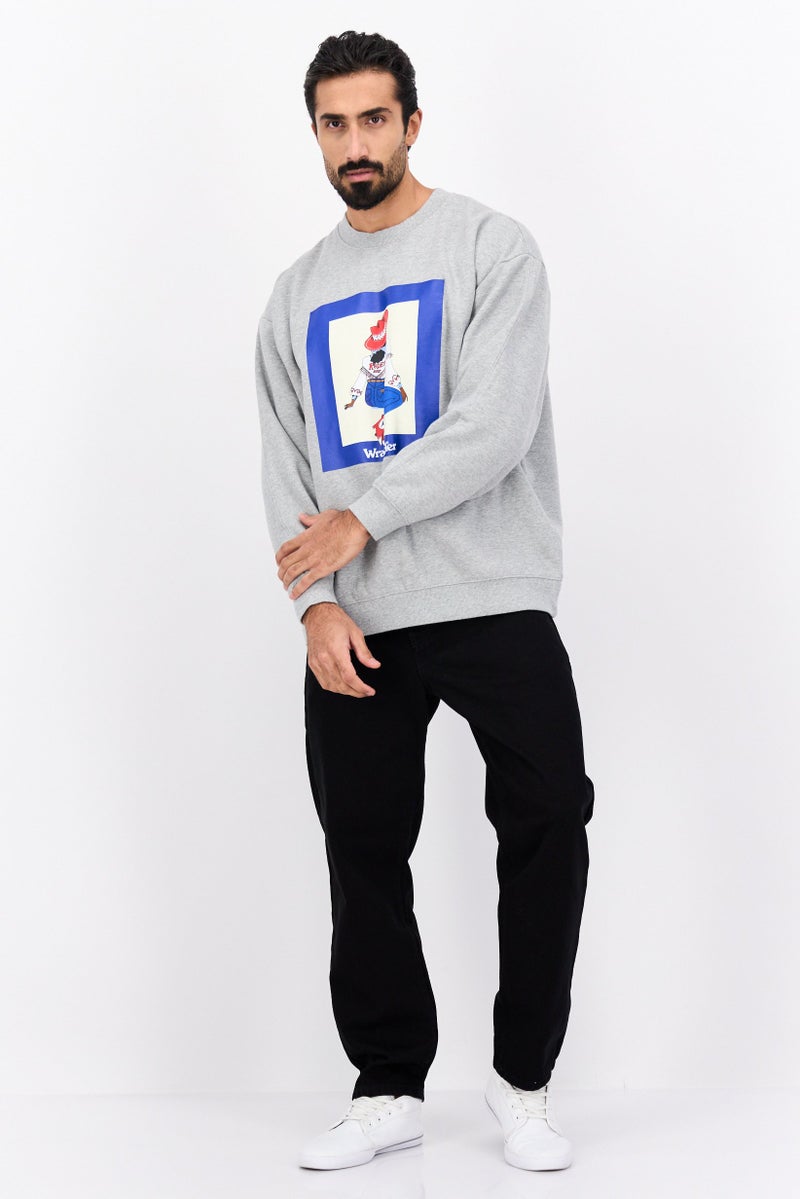 Wrangler Men Crew Neck Graphic Print Long Sleeve Sweatshirt, Grey Combo  - Image 4