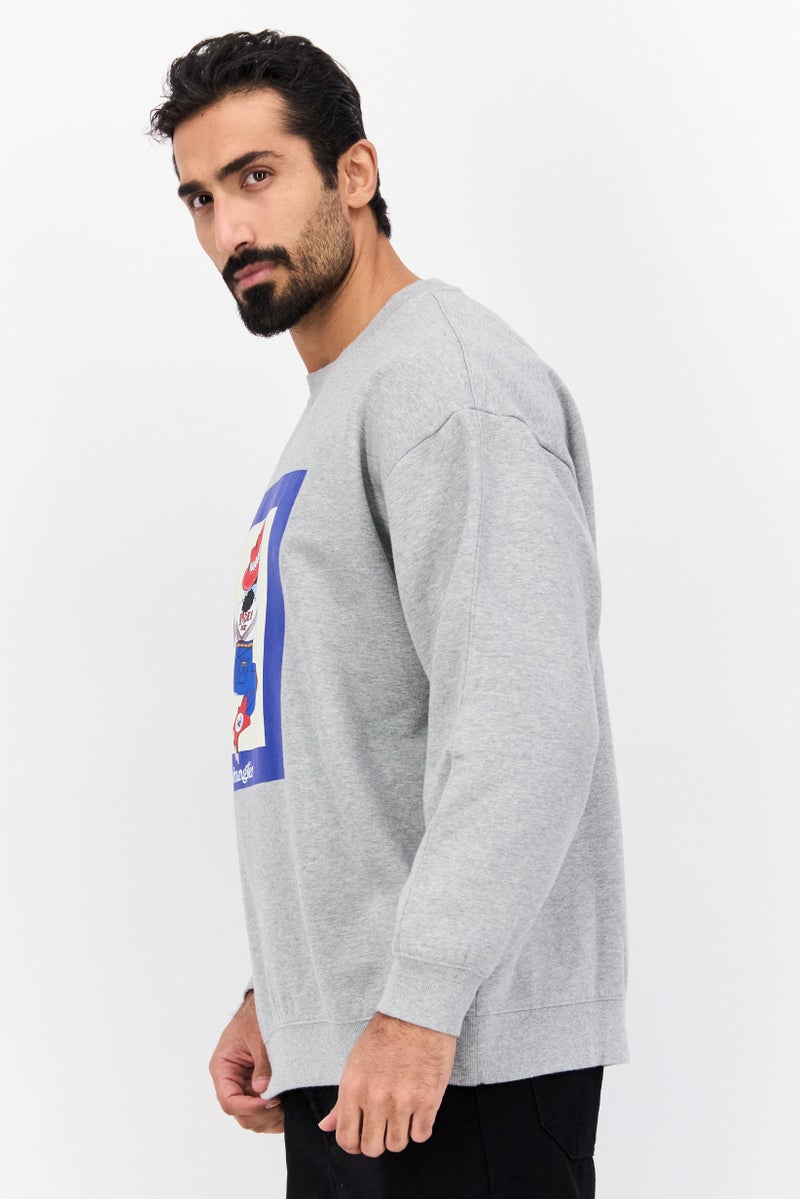 Wrangler Men Crew Neck Graphic Print Long Sleeve Sweatshirt, Grey Combo  - Image 2