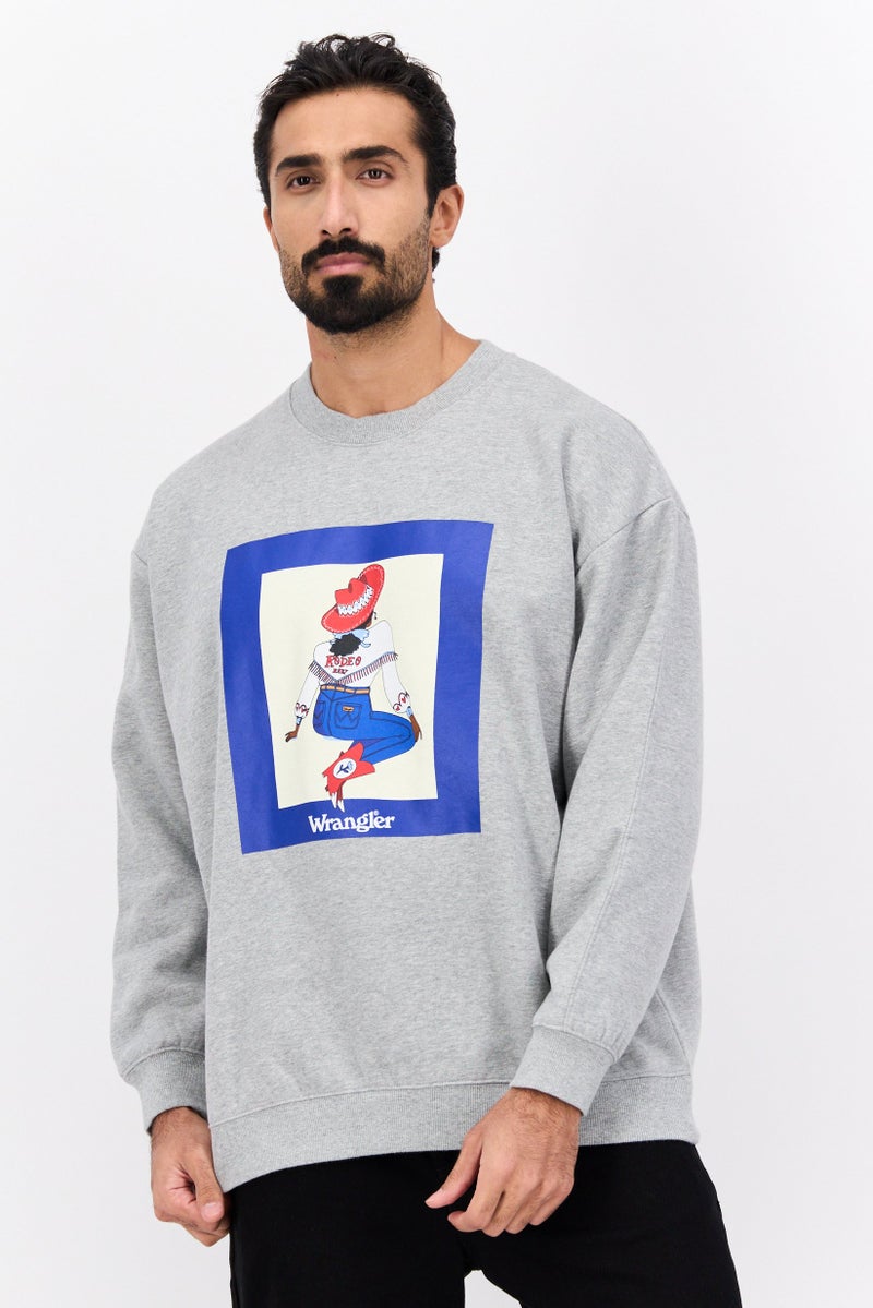 Wrangler Men Crew Neck Graphic Print Long Sleeve Sweatshirt, Grey Combo  - Image 1