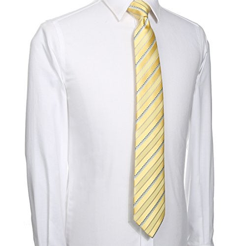 KissTies Canary Yellow Tie Striped Wedding Necktie + Gift Box - Image 4