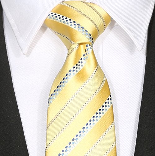 KissTies Canary Yellow Tie Striped Wedding Necktie + Gift Box - Image 3