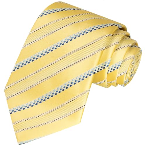 KissTies Canary Yellow Tie Striped Wedding Necktie + Gift Box - Image 1