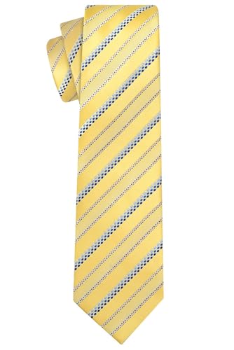 KissTies Canary Yellow Tie Striped Wedding Necktie + Gift Box - Image 2