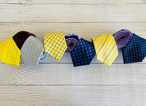 KissTies Canary Yellow Tie Striped Wedding Necktie + Gift Box - Image 5