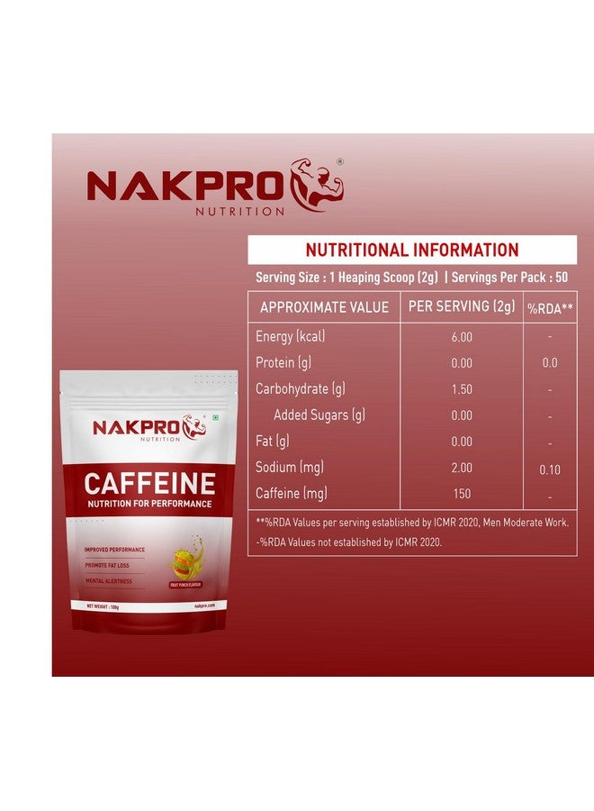 NAKPRO Caffeine Pre-Workout Energy Supplement Powder for Men, Women | Helps in increasing Performance, Focus and Endurance - 50 Servings (Fruit Punch, 100g) - Image 3