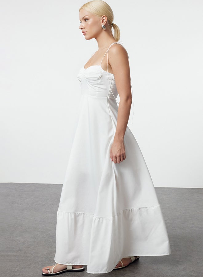 trendyol White Waist Opening Drape Detail Strap Woven Maxi Dress - Image 2