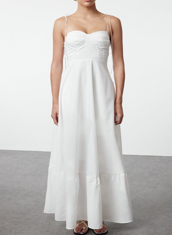 trendyol White Waist Opening Drape Detail Strap Woven Maxi Dress - Image 4