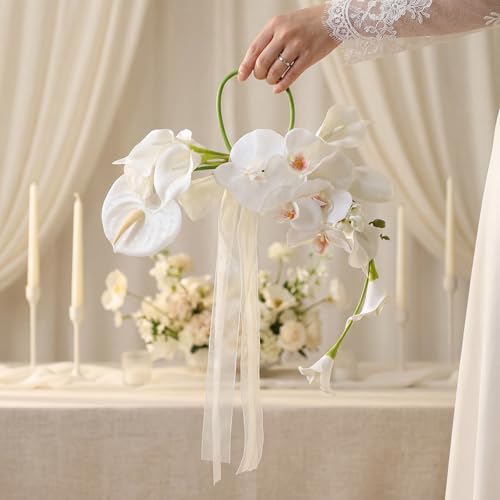 Glitinsel Calla Lily Bouquet for Wedding White Bridal Bag Bouquet with Handle Artificial Flowers for Ceremony Anniversary Wedding Bridal Shower Bridesmaid Church Decor Ramos De Novia para Boda - Image 1