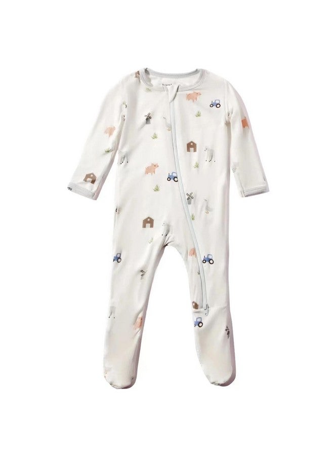 Bamboo Little Soft Baby Footie Pajamas, Baby Clothes, Newborn Sleepers, 95% Viscose and 5% Spandex, Farm Animals, 0-3 Months - Image 1