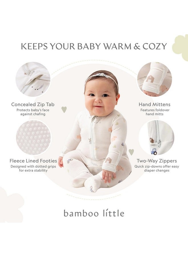 Bamboo Little Soft Baby Footie Pajamas, Baby Clothes, Newborn Sleepers, 95% Viscose and 5% Spandex, Farm Animals, 0-3 Months - Image 2