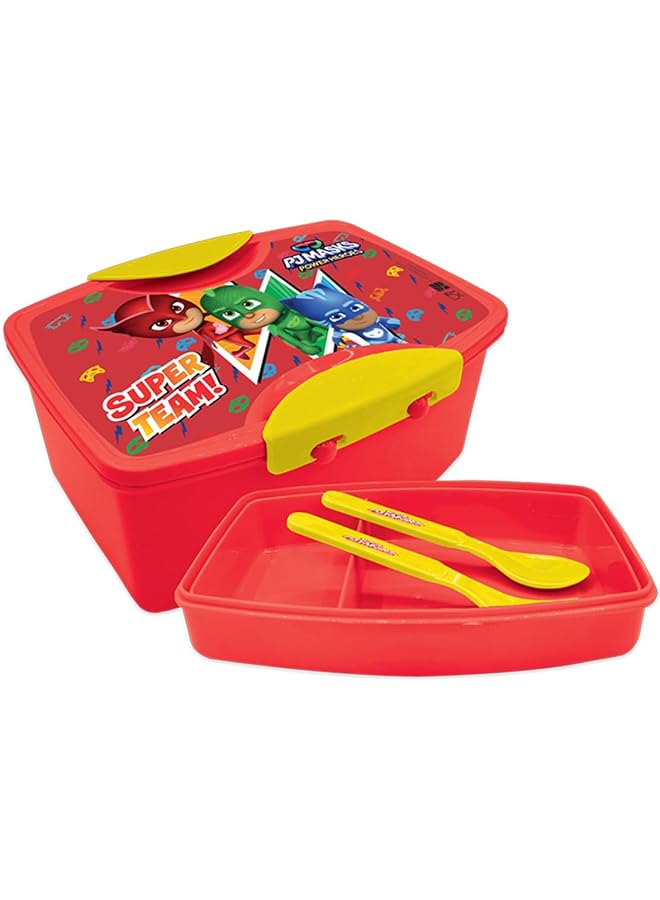 PJMASKS Plastic Lunch Box With Fork And Spoon Red