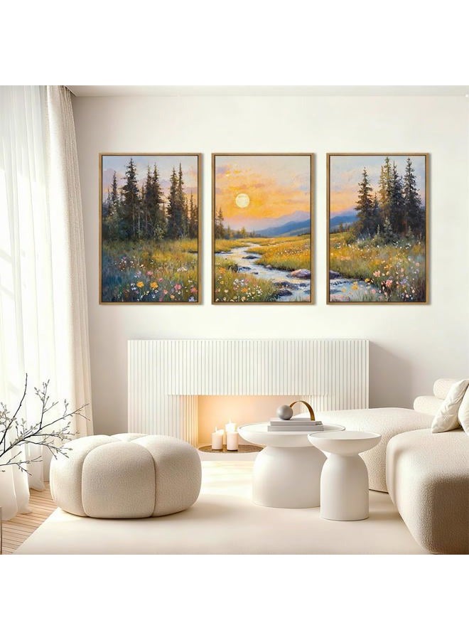 IARTTOP Large Mountain Landscape Wall Art Framed 16x24 Inch Set of 3 Abstract Forest Canvas Wall Decor Nature Wildflower botanical Artwork for Living room Bedroom Dining room - Image 2