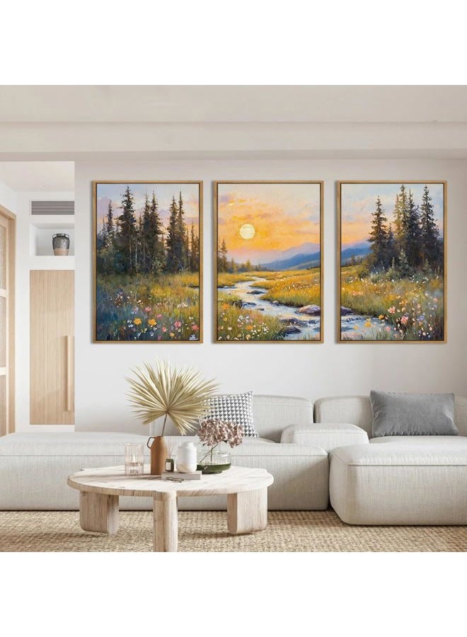 IARTTOP Large Mountain Landscape Wall Art Framed 16x24 Inch Set of 3 Abstract Forest Canvas Wall Decor Nature Wildflower botanical Artwork for Living room Bedroom Dining room - Image 5