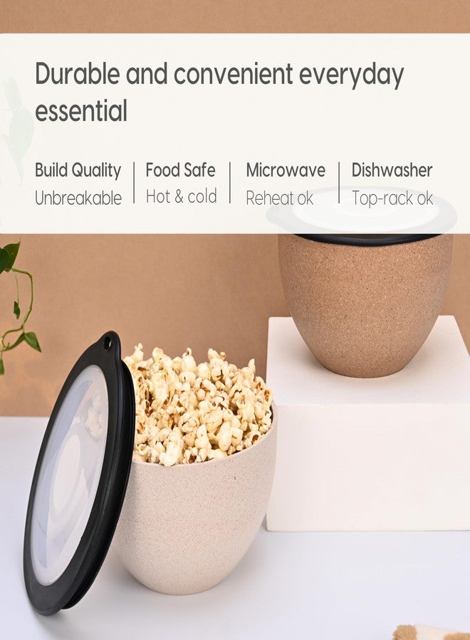 Eha Earth Friendly Mixing Bowls and Serving Bowls with Lid | Microwave Safe Bowl | Storage Bowls Made with Rice Husk and Bamboo Fibers | 1600ml Each | Set of 2 | Brown - Image 4