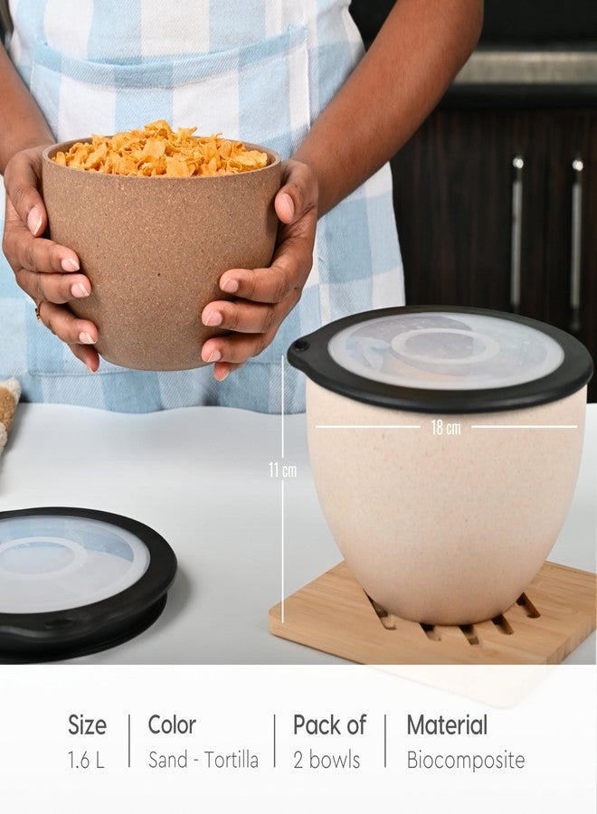Eha Earth Friendly Mixing Bowls and Serving Bowls with Lid | Microwave Safe Bowl | Storage Bowls Made with Rice Husk and Bamboo Fibers | 1600ml Each | Set of 2 | Brown - Image 2