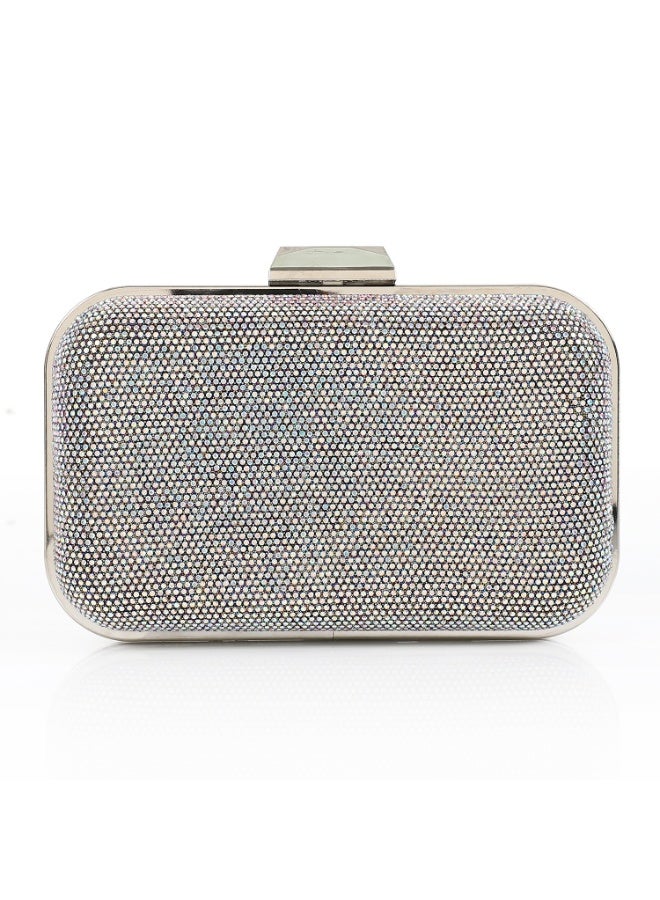 Mr.Joe Elegant SilverTextured Hard case Clutch with Chain Strap -4169 - Image 3