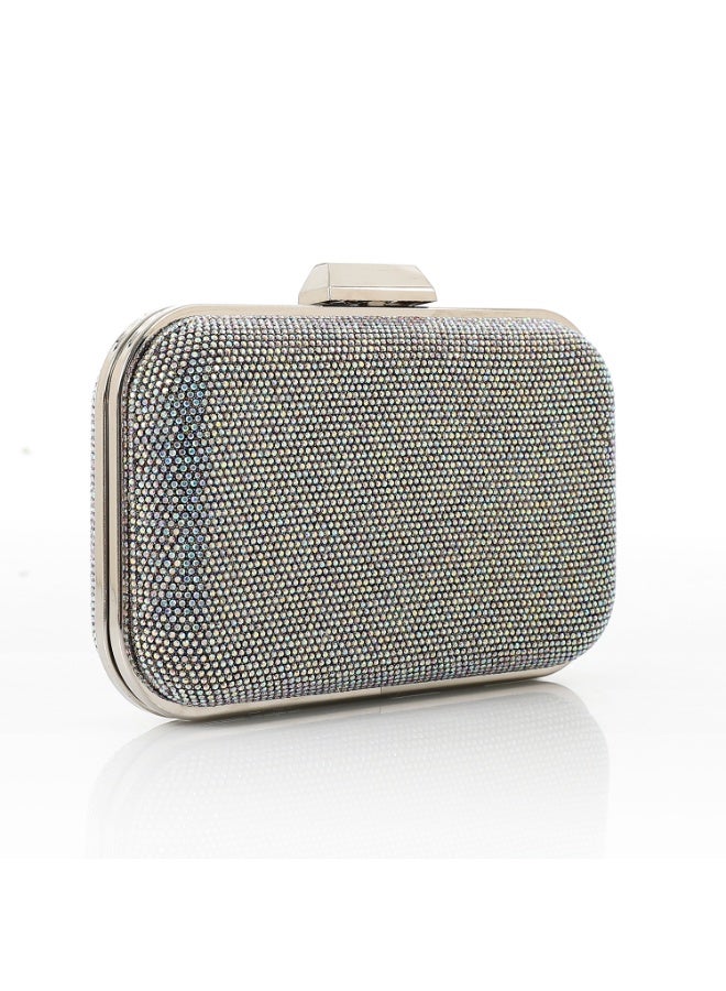 Mr.Joe Elegant SilverTextured Hard case Clutch with Chain Strap -4169 - Image 2